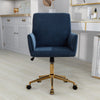 Chic Blue Corduroy Office Chair with Gold Base