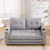 Cozy Convertible Futon Sofa Bed – Light Gray Loveseat with Side Pockets & Cup Holder