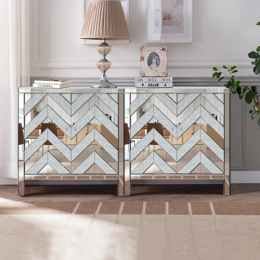 Chic Mirror-Trimmed Storage Cabinet