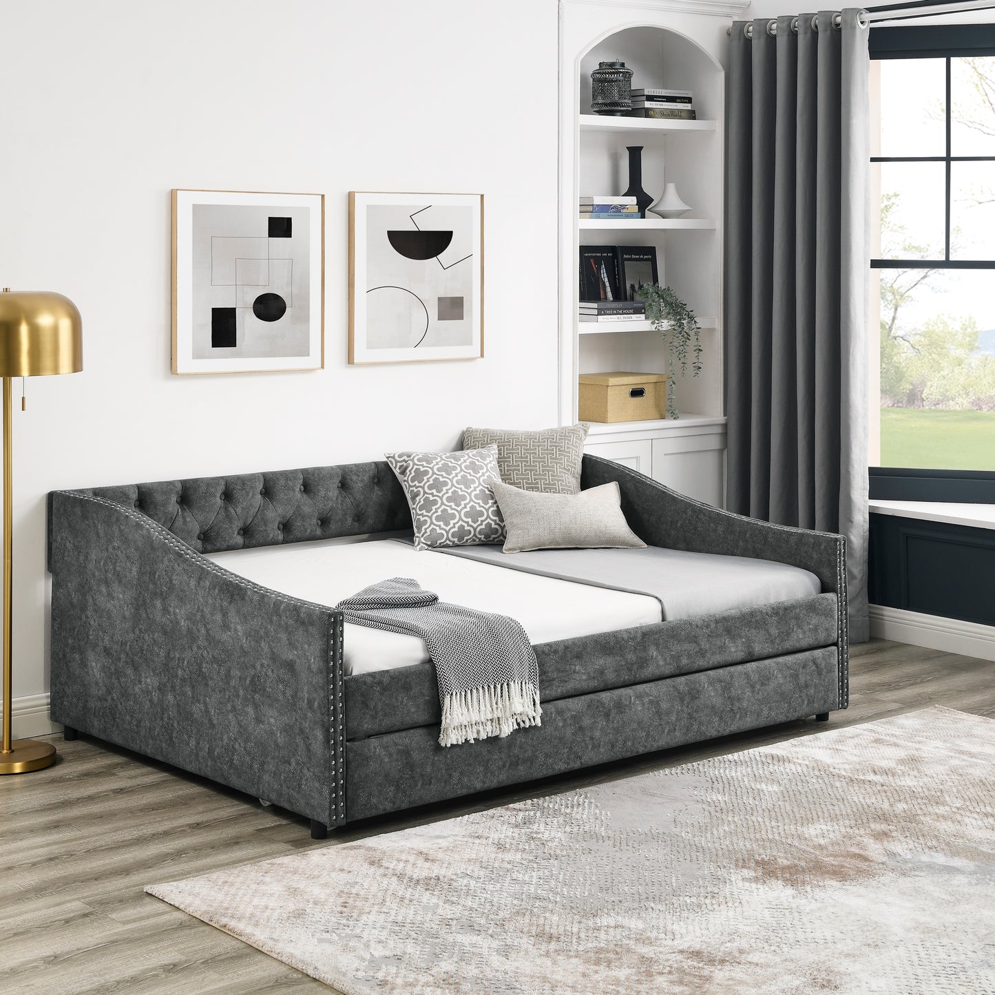 Cozy Tufted Daybed with Hidden Trundle - Grey Charm