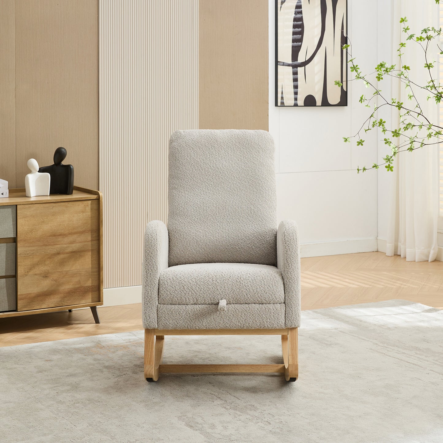 Cozy Rocking Glider Chair with Footrest and Pocket - Light Gray