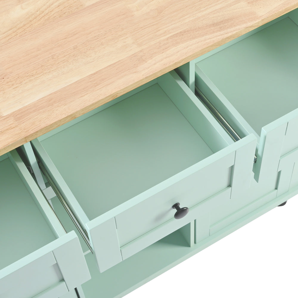 Mint Green Kitchen Island on Wheels with Drop-Leaf Countertop & Storage