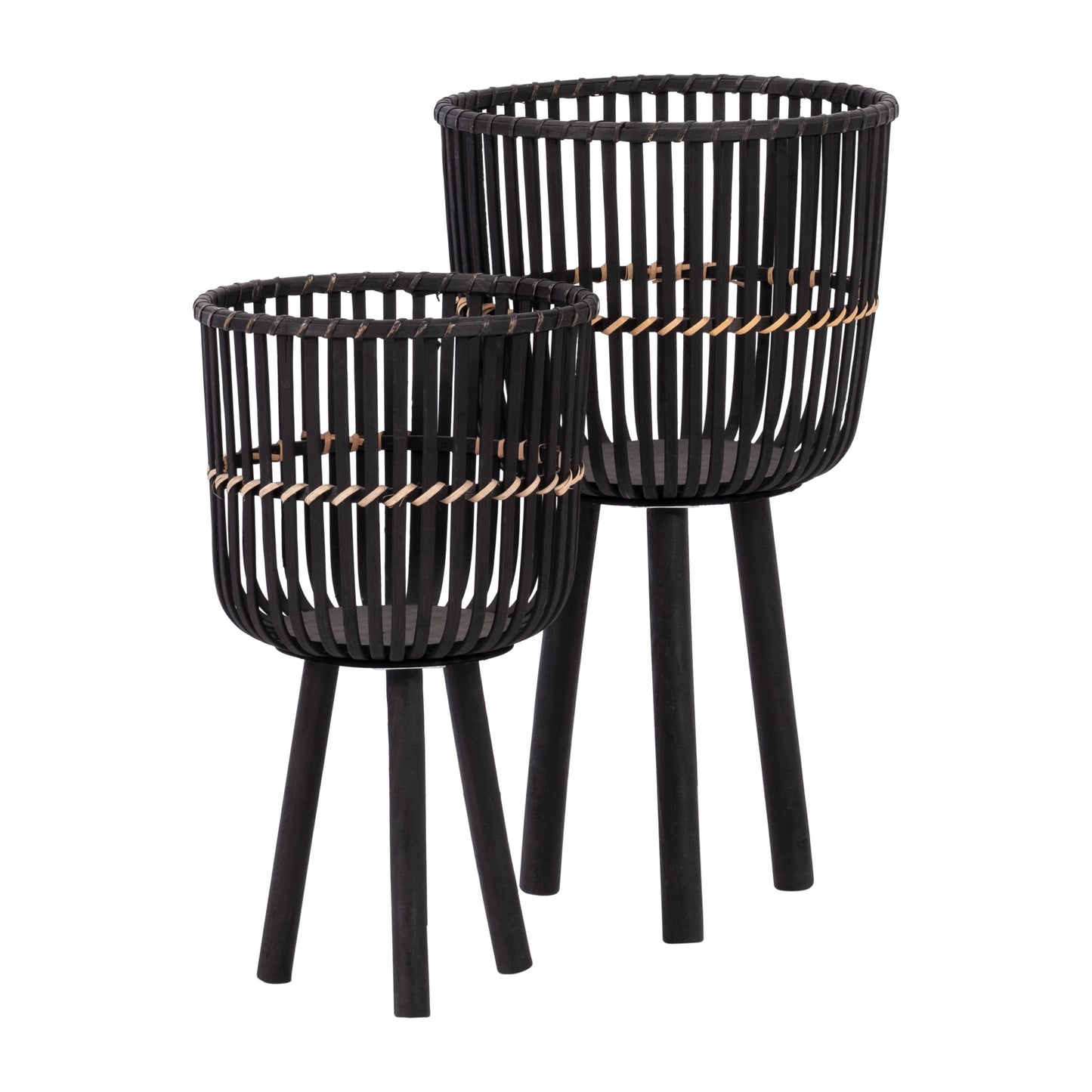 Stylish Black Bamboo Planter Set