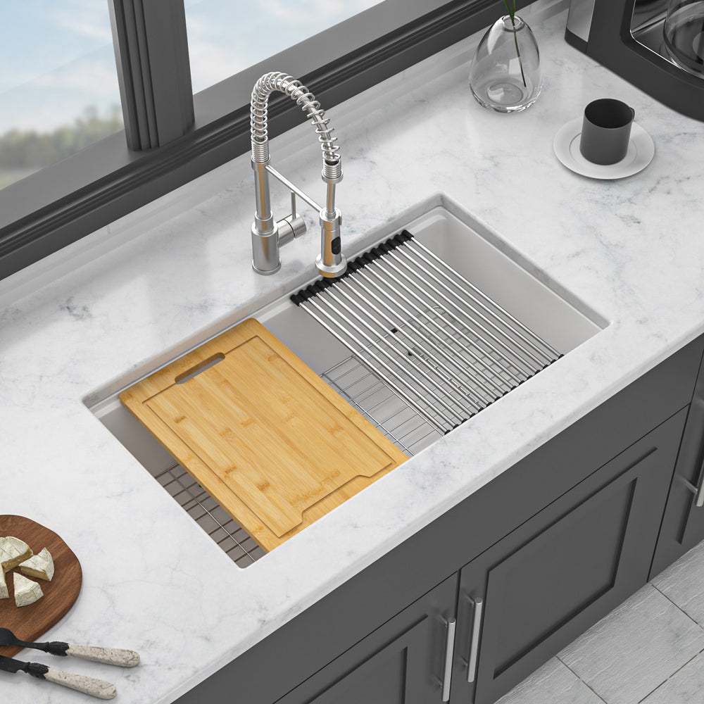 Elegant White Quartz Workstation Sink