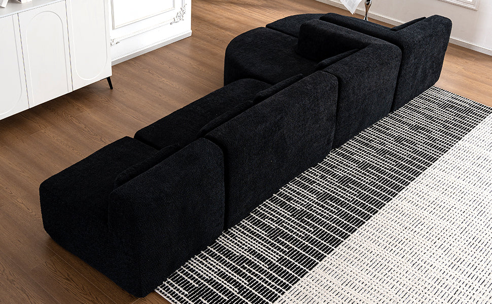 Chic Black Modular Sofa with Loungers and Plush Pillows