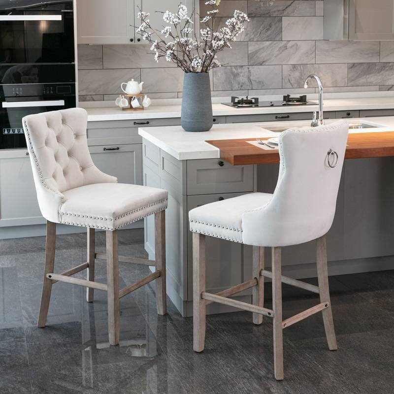 Chic Velvet Barstools with Tufted Detail - Set of Two