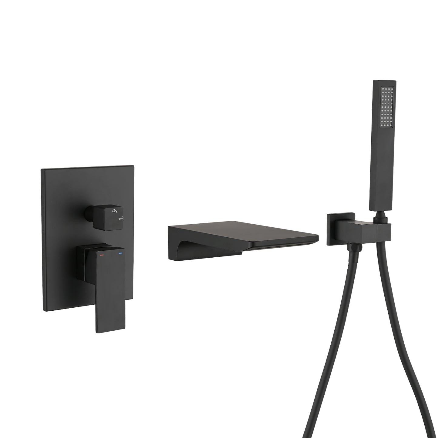 Sleek Matte Black Wall-Mount Tub Filler & Shower Set