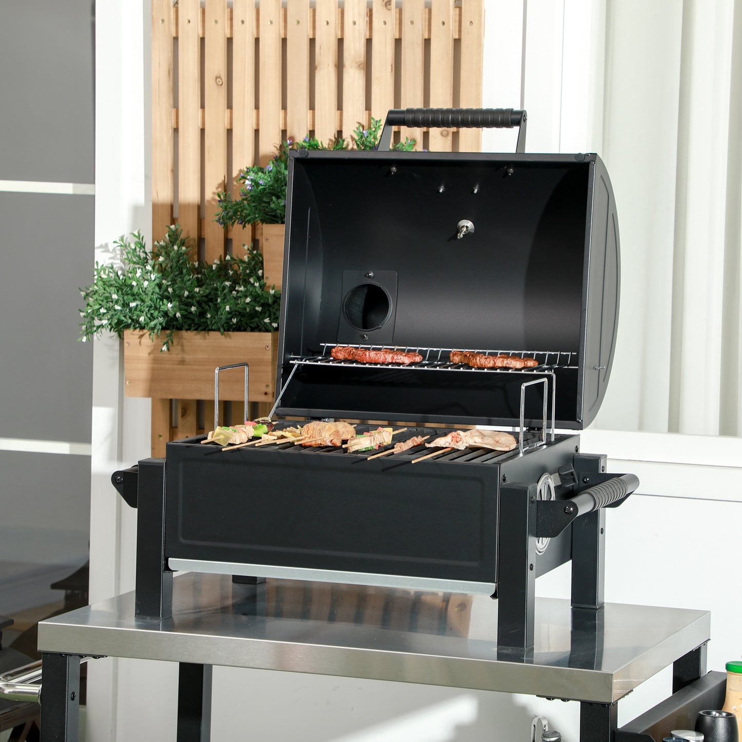 SizzleMate Portable Charcoal Grill with Thermometer & Ash Catcher