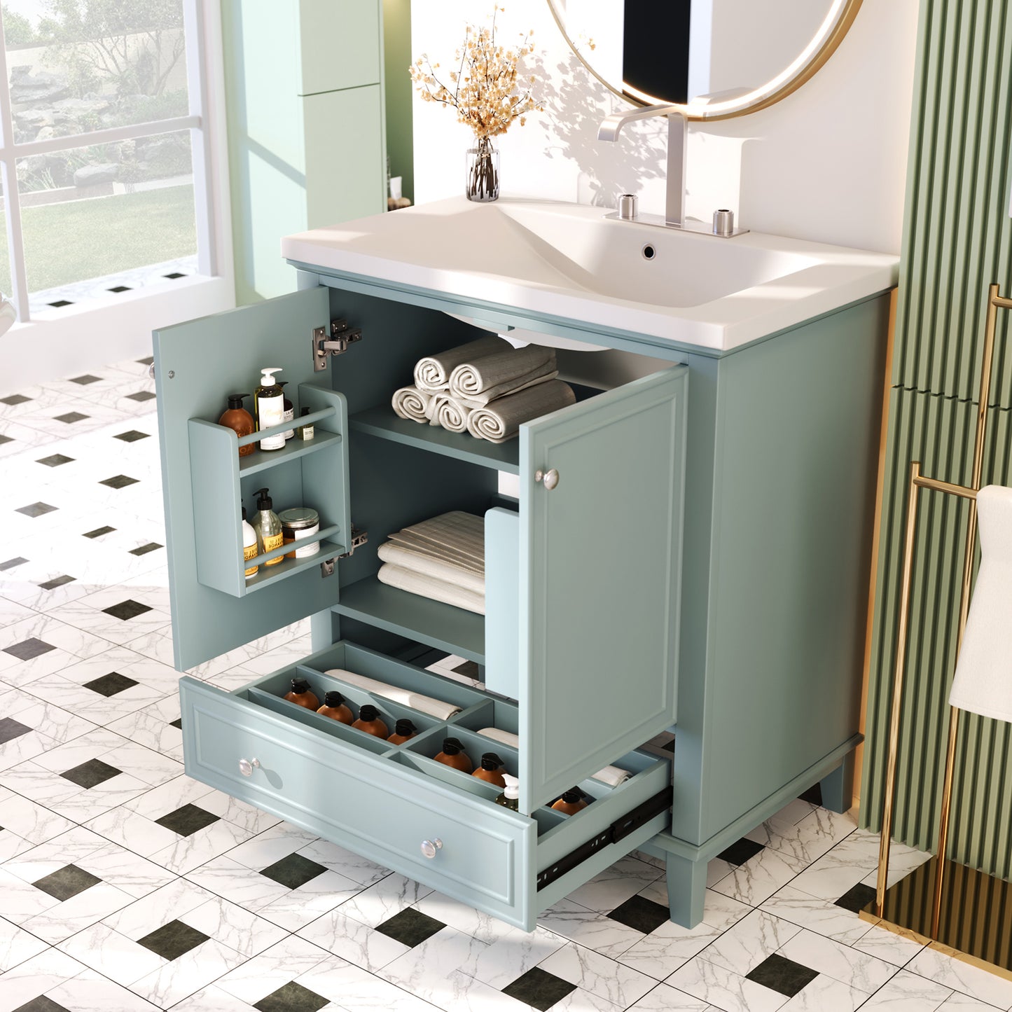 Chic Green Bathroom Vanity with Sink & Storage