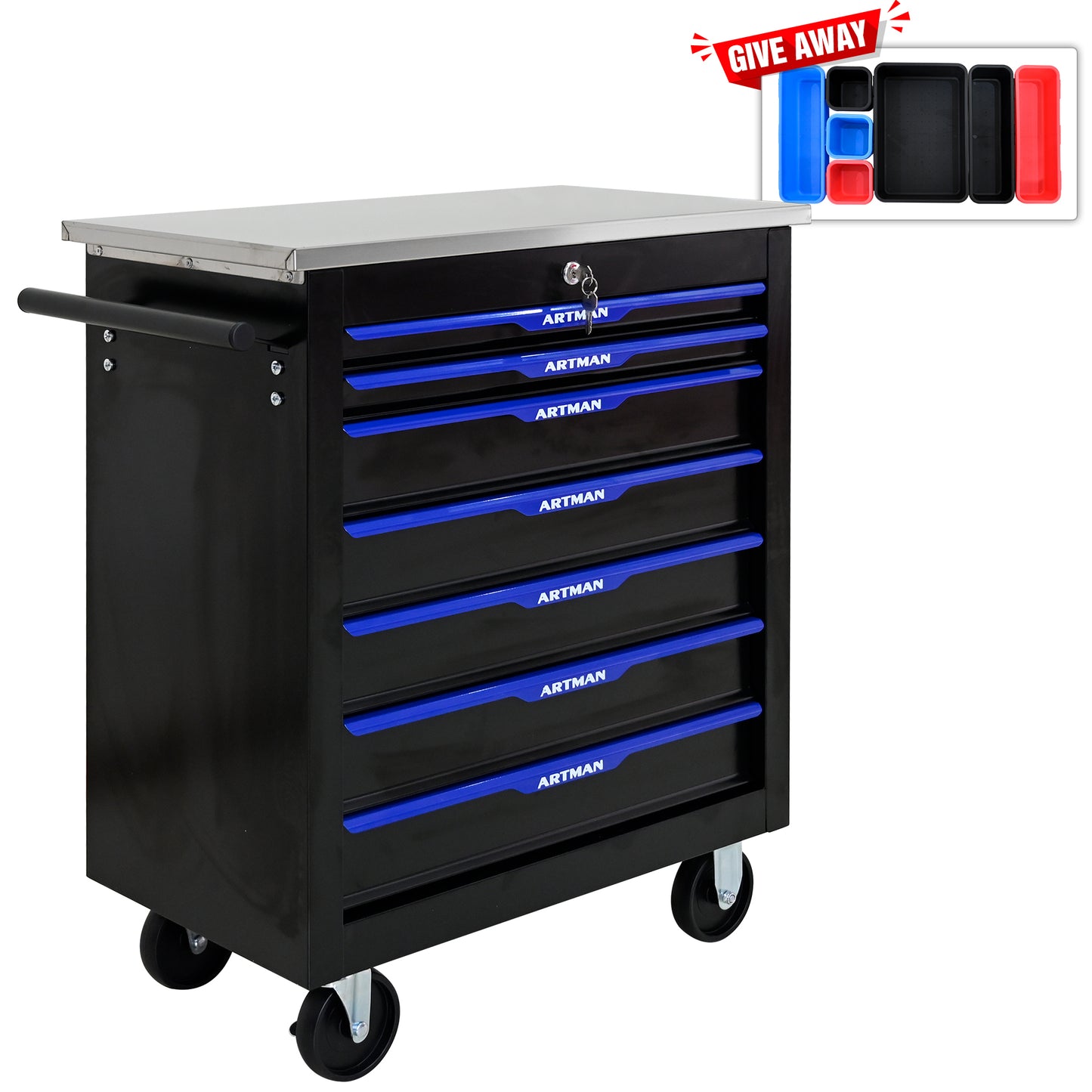 Versatile Rolling Tool Cart in Black and Blue