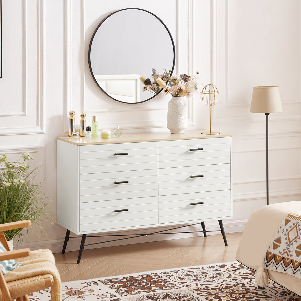 Chic White & Oak 6-Drawer Dresser