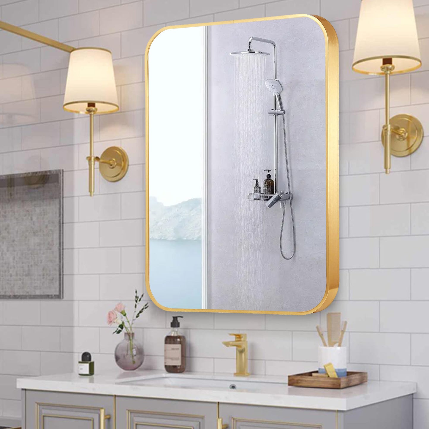 Glam Gold Rounded Corner Wall Mirror for a Modern Farmhouse Touch