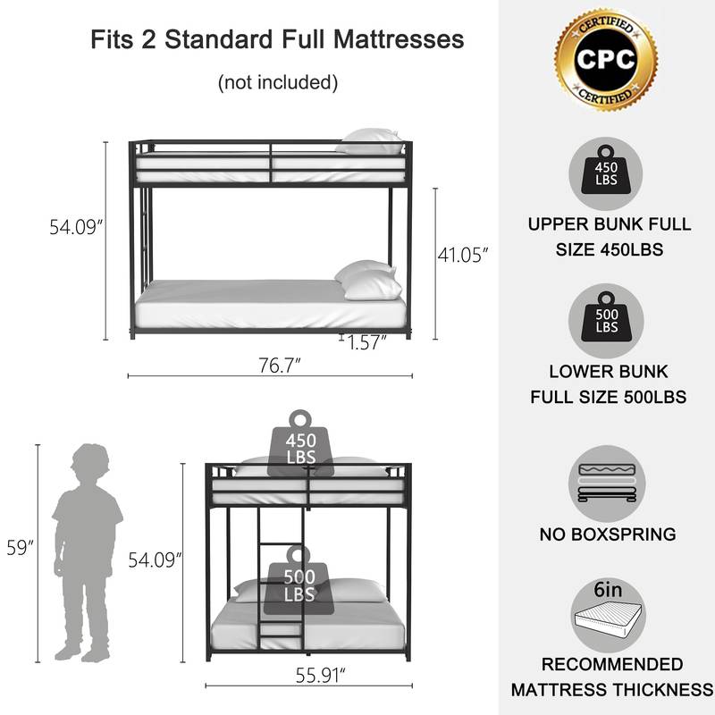 Sturdy Black Metal Bunk Bed for Kids & Adults – Easy Climb, Safe & Strong