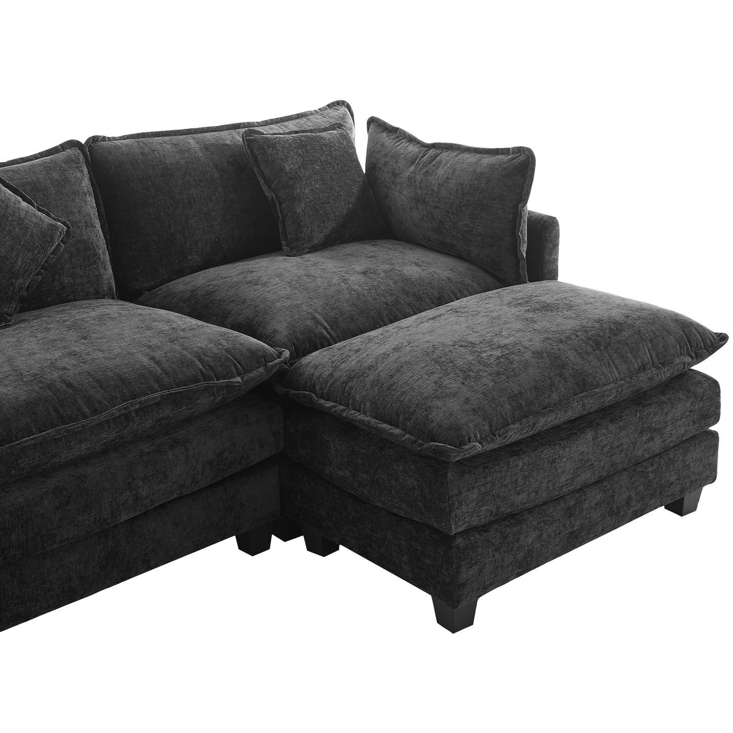 Chic L-Shape Chenille Sofa with Ottoman & Pillows