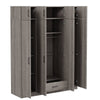 Stylish Gray Four-Door Wardrobe with Drawer and Cabinet