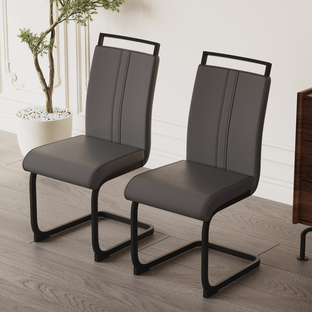 Stylish Grey Faux Leather Dining Chairs - Set of Four