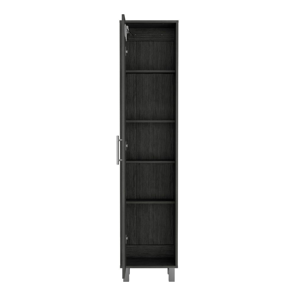 Chic Smoky Oak Storage Cabinet with Broom Organizer