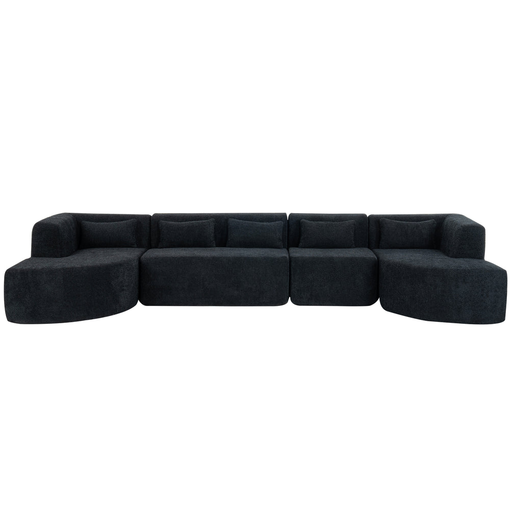 Chic Black Modular Sofa with Loungers and Plush Pillows