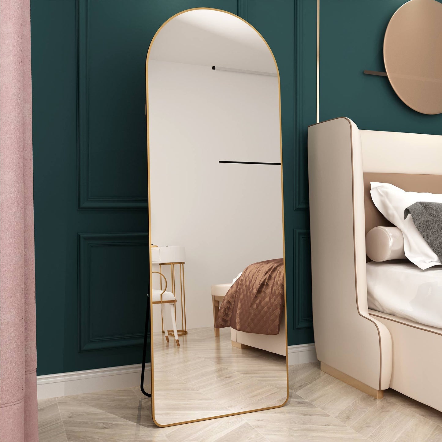 Chic Arched Gold Floor Mirror