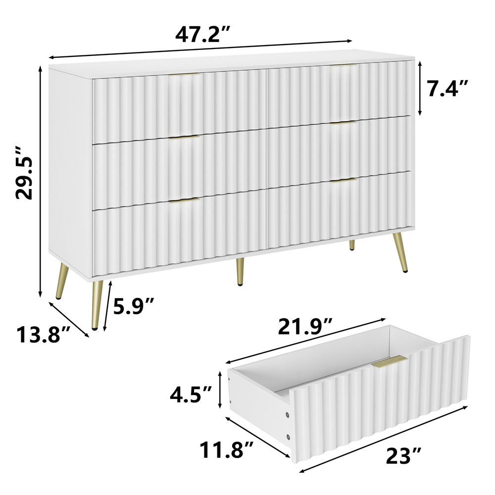 Sleek White 6-Drawer Storage Chest