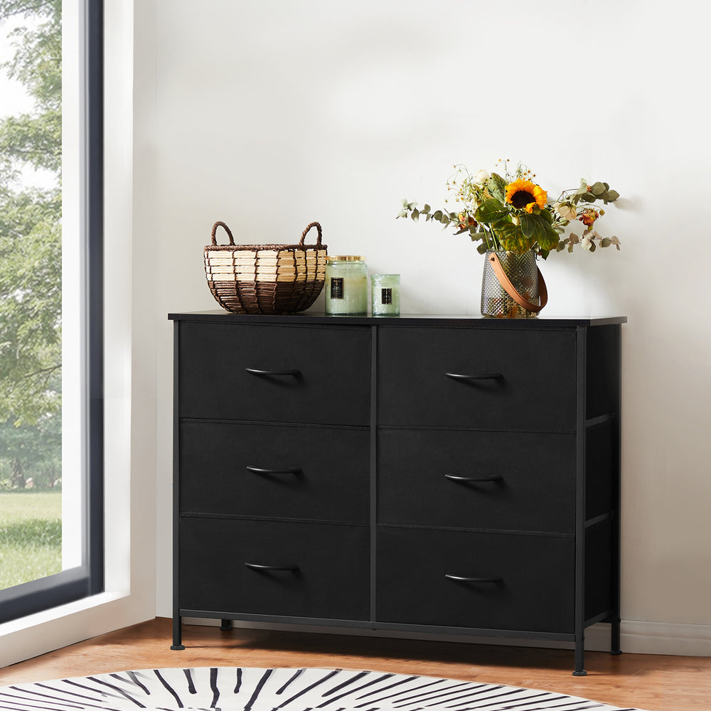 Stylish Storage Dresser with 6 Drawers and Wooden Top