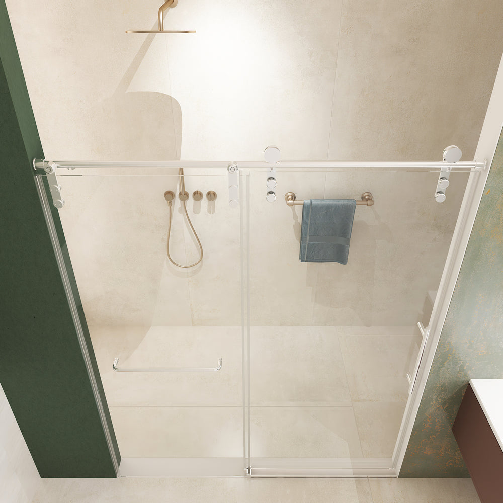 Sleek Brushed Nickel Sliding Shower Door with Easy-Clean Glass