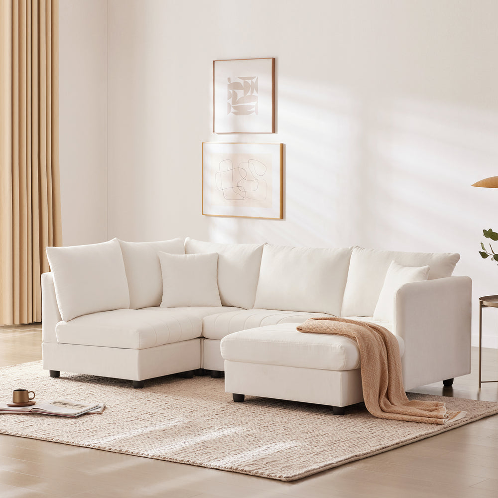 Chic Striped Sectional Sofa with Pillows and Ottoman