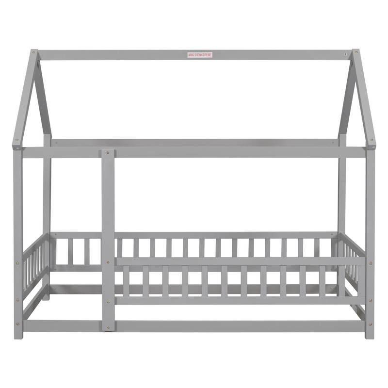 Cozy House-Style Twin Bed with Guardrails in Grey
