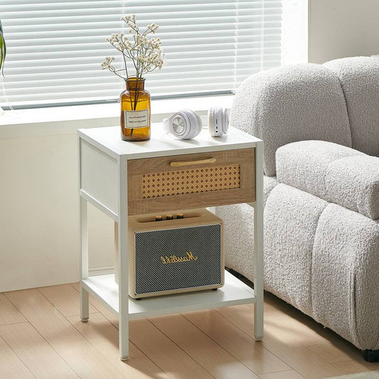 Chic Rattan Nightstand with Drawer