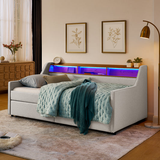 Cozy Luxe Sofa Bed with LED Lights and Storage