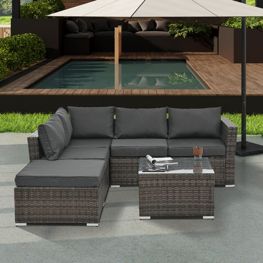 Chic Outdoor Wicker Lounge Set with Glass Table