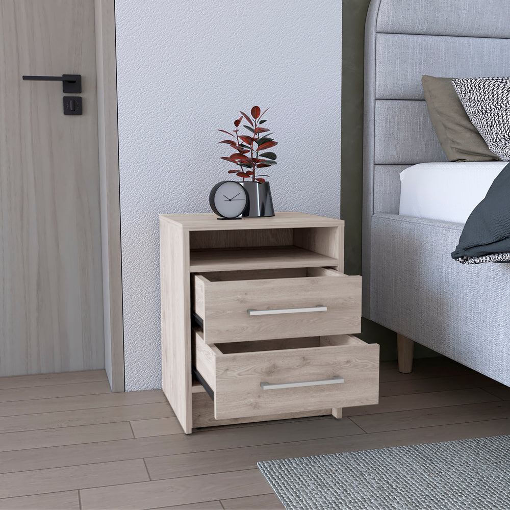 Chic Light Gray Nightstand with Two Drawers