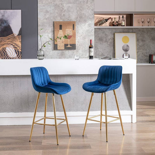 Chic Velvet Bar Stools - Set of Two with Golden Legs