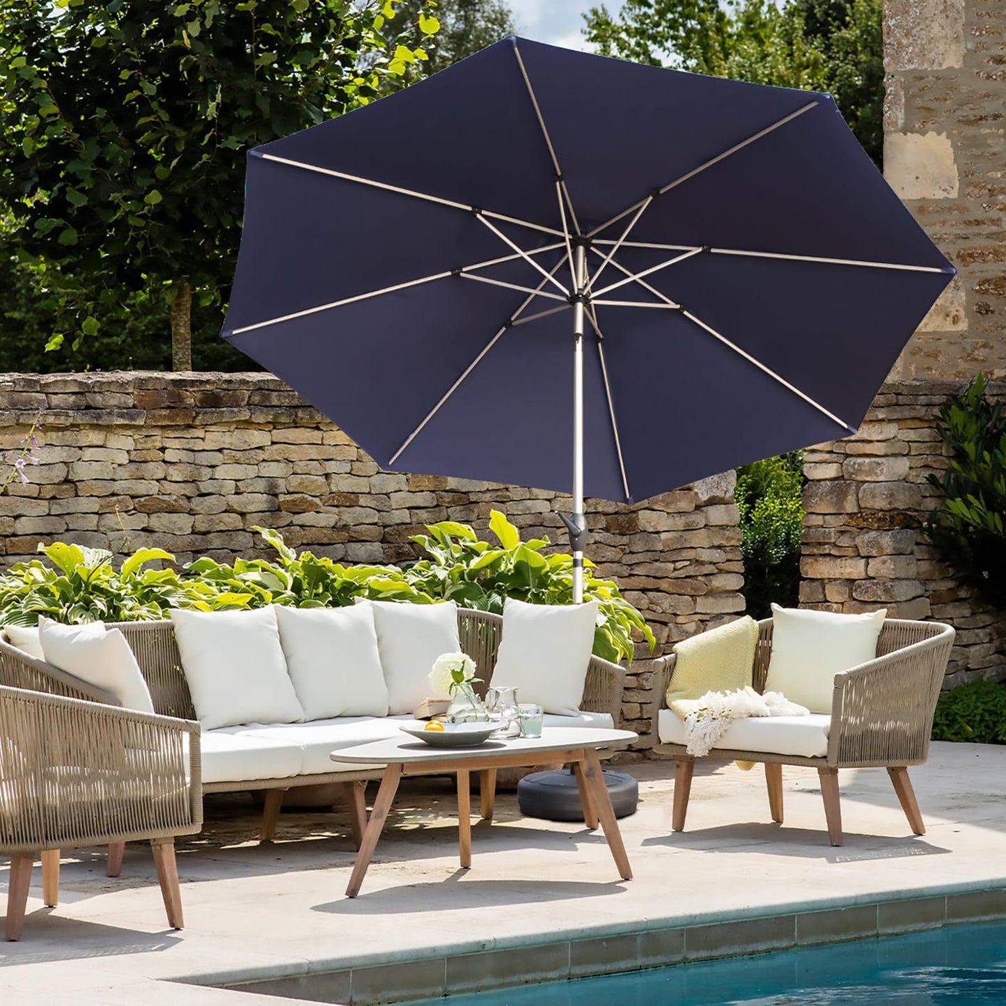 Navy Blue Patio Umbrella with Tilt & Crank – Perfect Sun Shade for Your Outdoor Oasis!