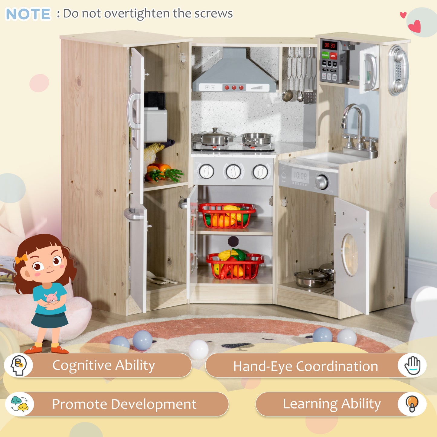 Whimsical Wooden Kids Kitchen Set with Sounds and Fun Accessories