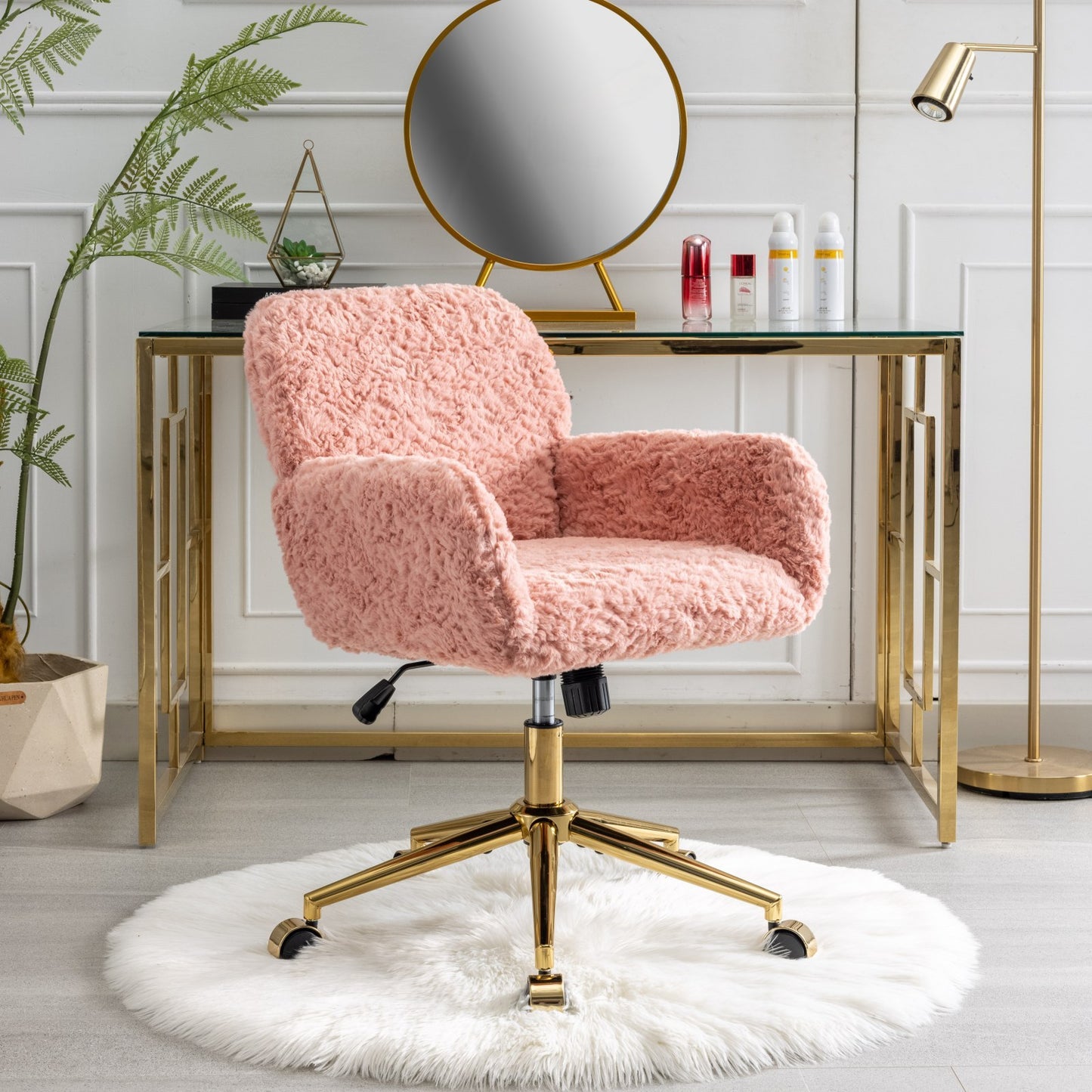 Chic Pink Office Chair with Golden Base