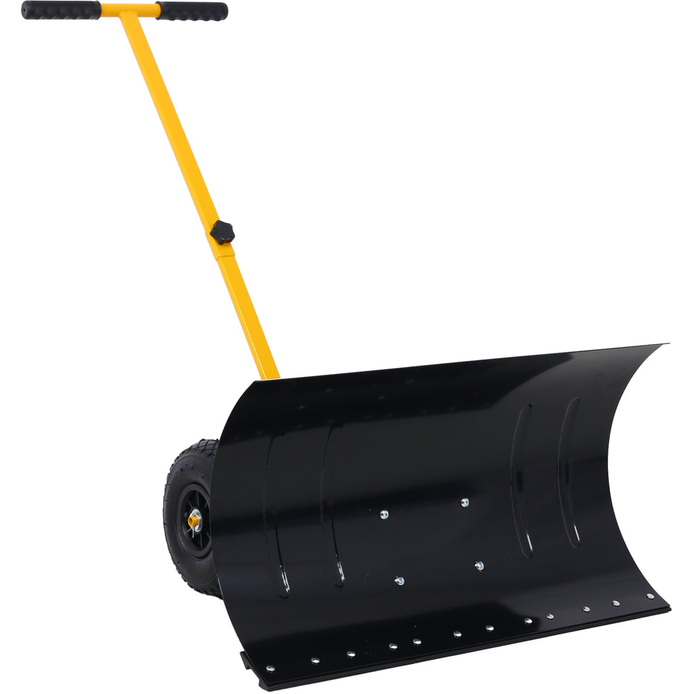 Wheeled Snow Pusher with Adjustable Handle