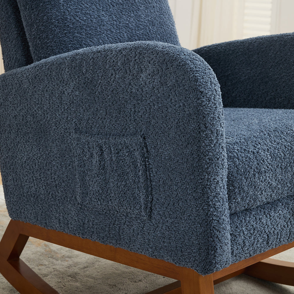 Navy Rocking Glider Chair with Footrest and Side Pocket