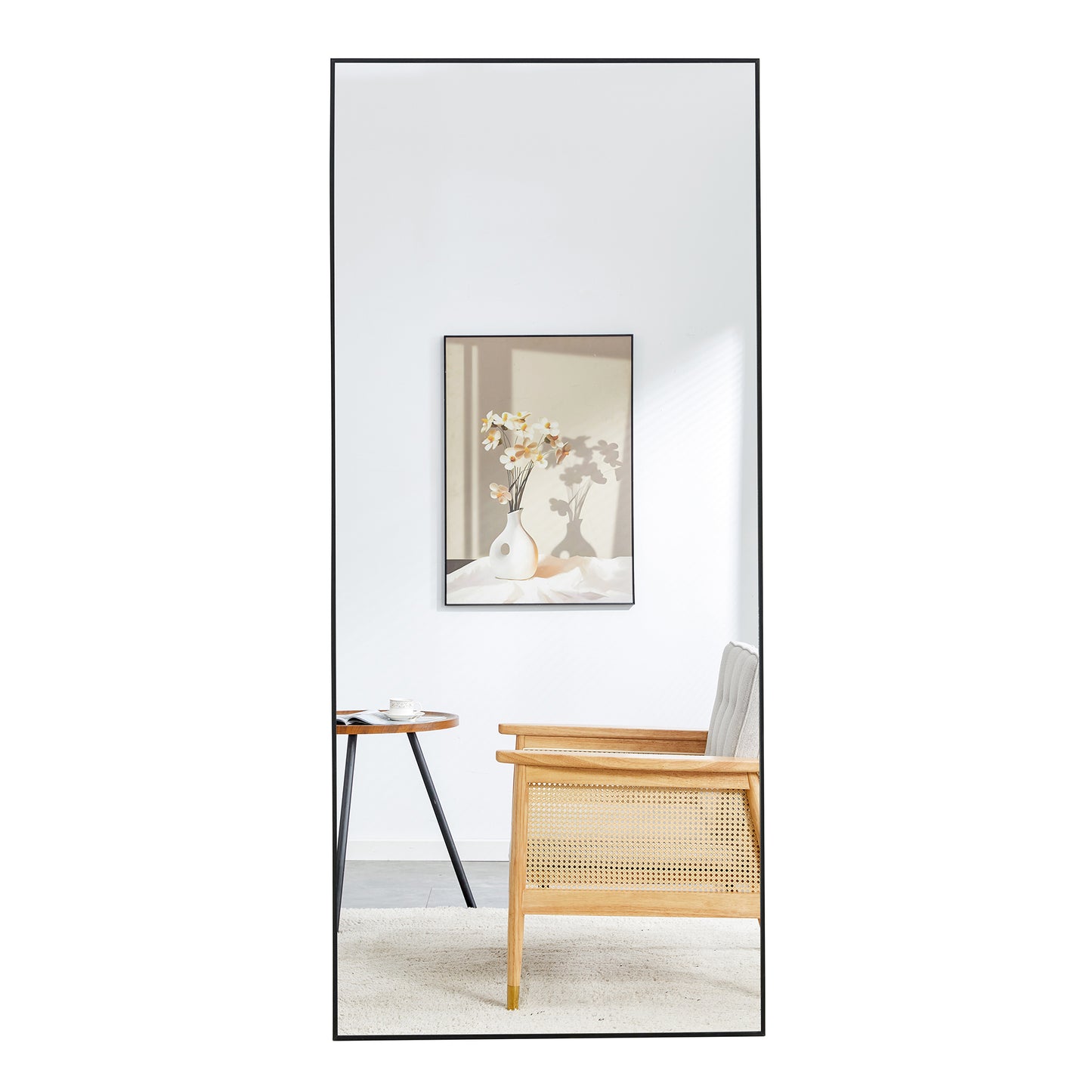 Chic Full-Length Black Wood Mirror