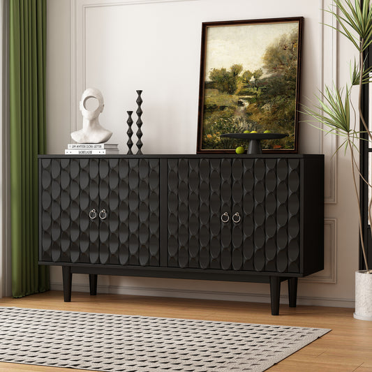 Chic Black Sideboard with Unique Patterned Doors