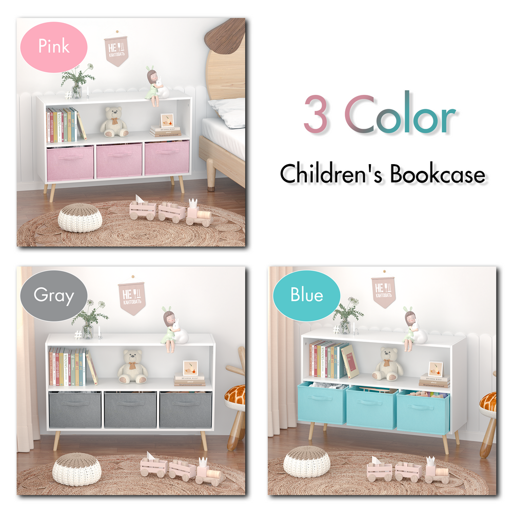 Cozy Cubby Kids Bookcase with Fun Fabric Drawers