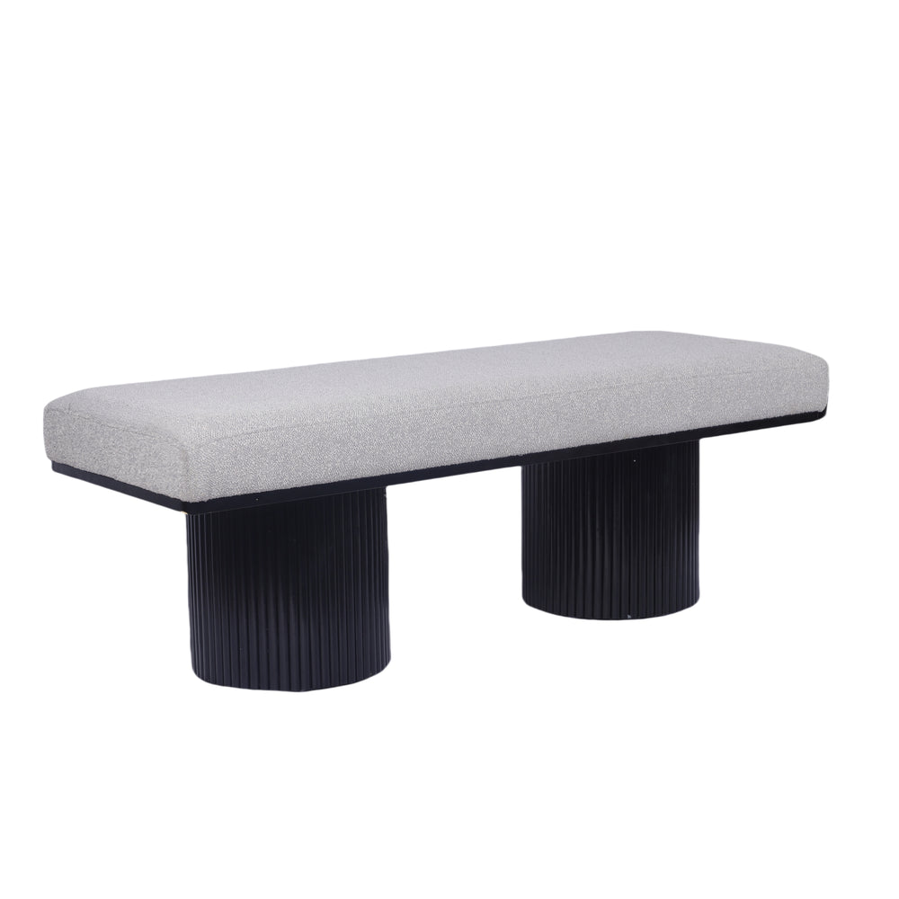 Cozy Grey Boucle Bench with Bold Black Legs