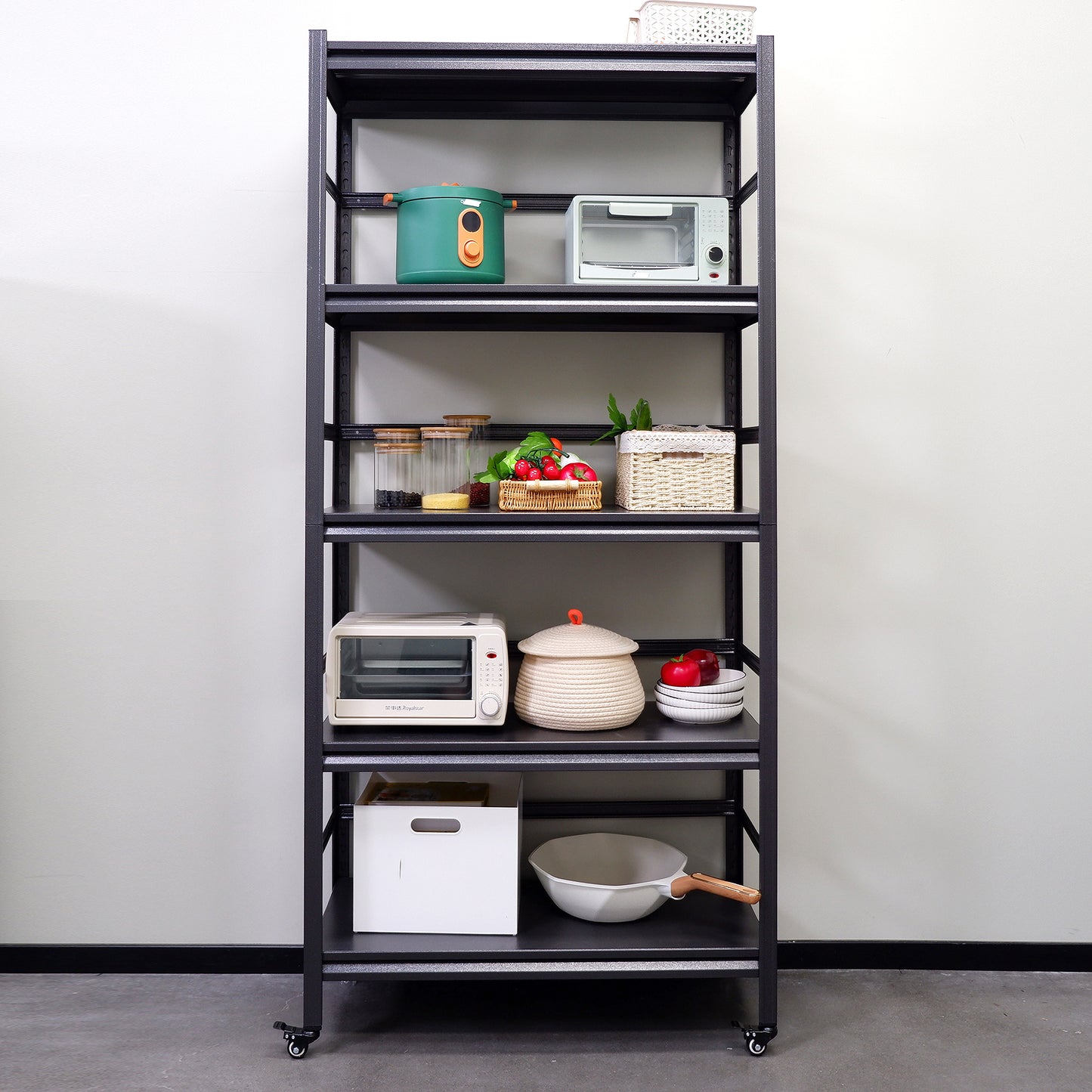 Sturdy Rolling 5-Tier Metal Shelving Unit - Perfect for Kitchen & Garage