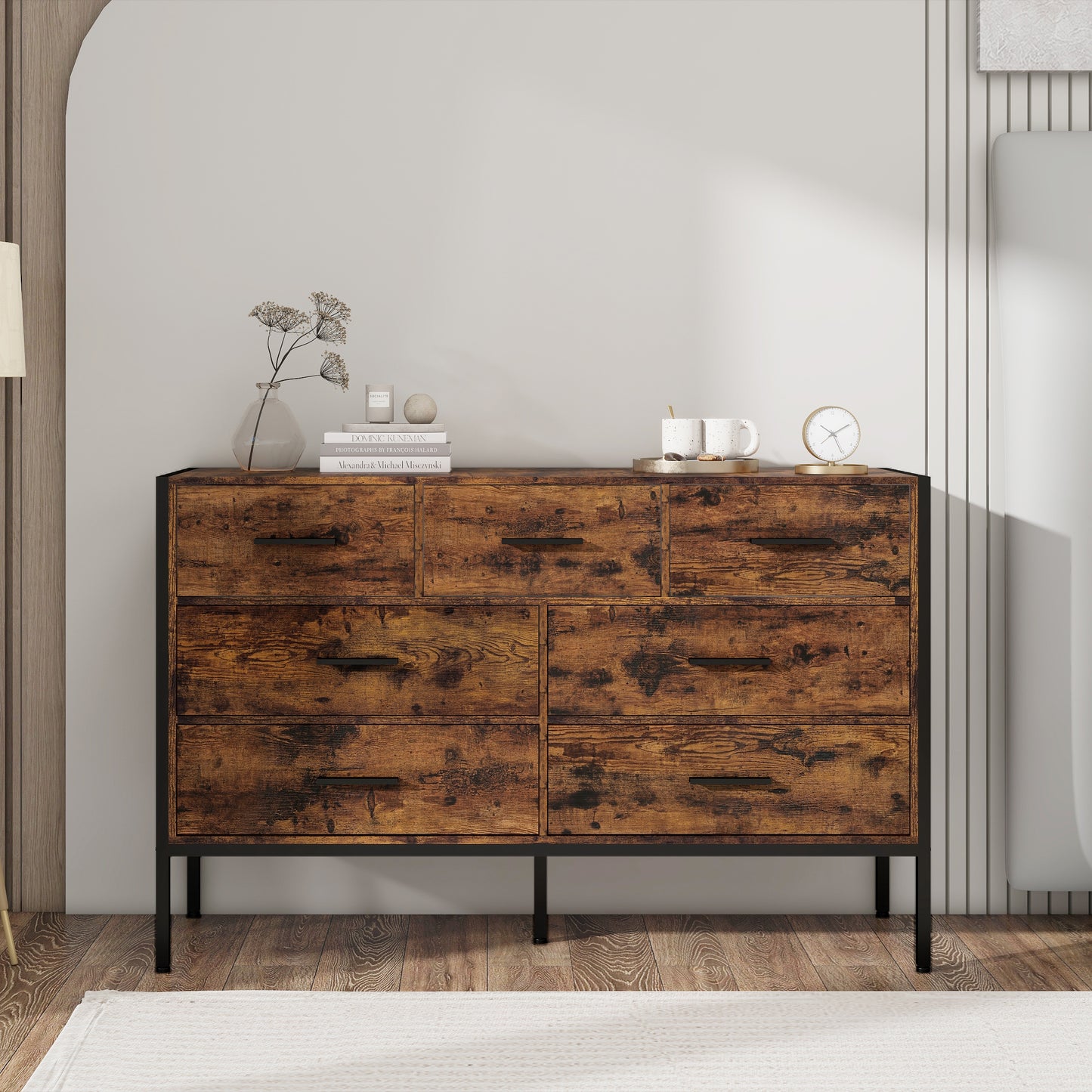 Rustic Chic Wooden Dresser with 7 Spacious Drawers