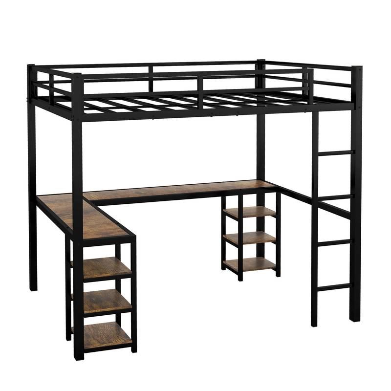 Vintage-Style Loft Bed with Desk & Storage