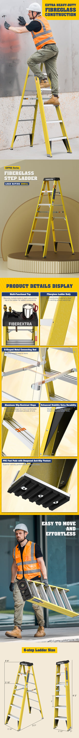 Bright Yellow Fiberglass Step Ladder - Heavy Duty Design