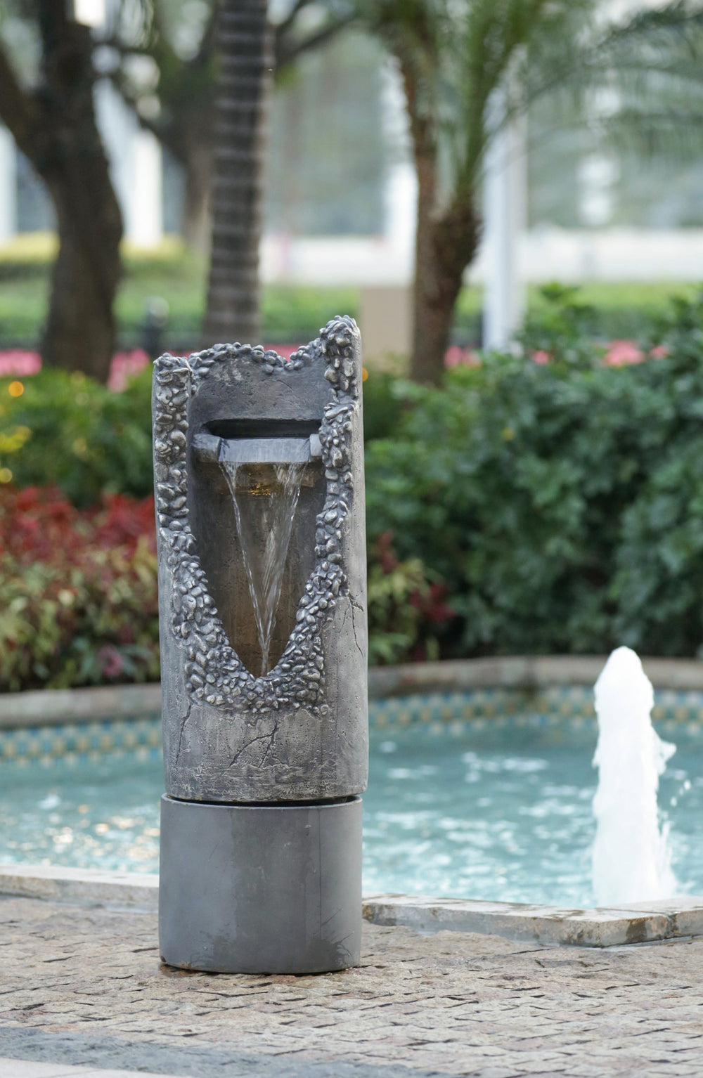 Elegant Gray Waterfall Fountain with Light