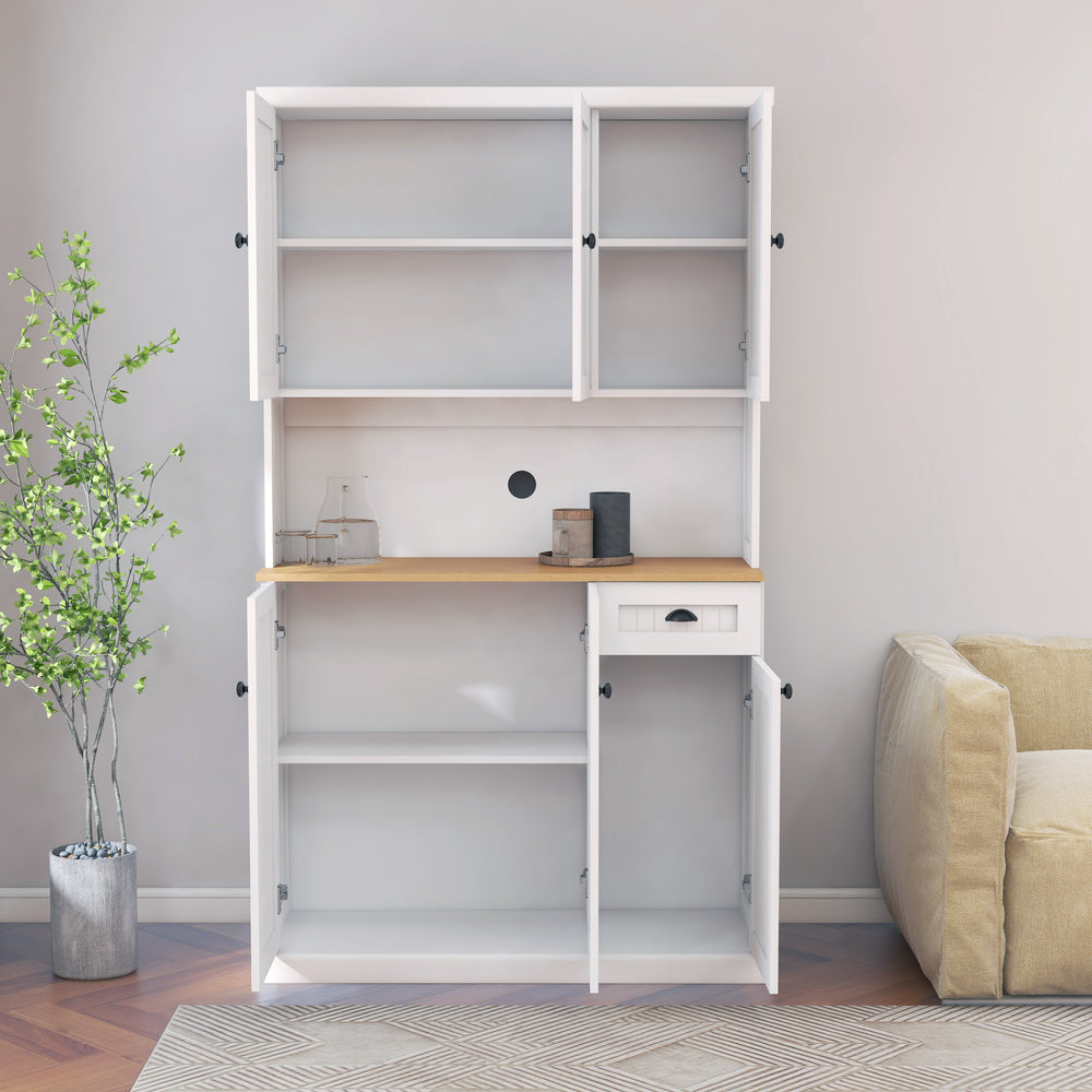 Chic White Pantry & Microwave Stand with Adjustable Shelves