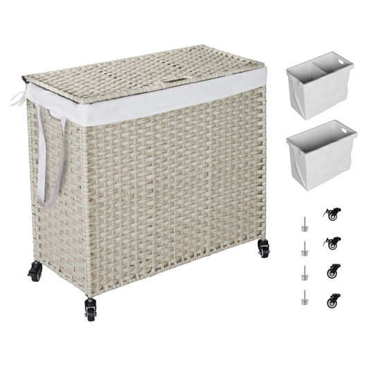 Stylish Grey Laundry Hamper with Removable Bags and Wheels