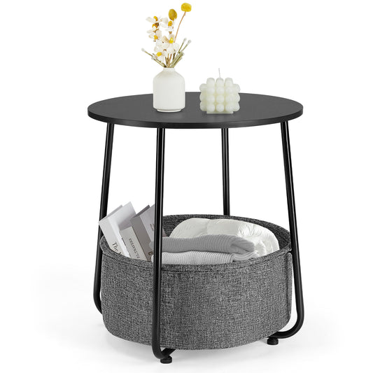 Chic Round Side Table with Fabric Basket